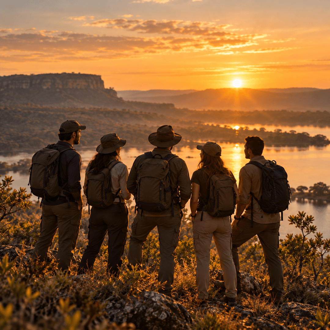 Modelo Arte de Equipe — Grupo de expedição ao amanhecer