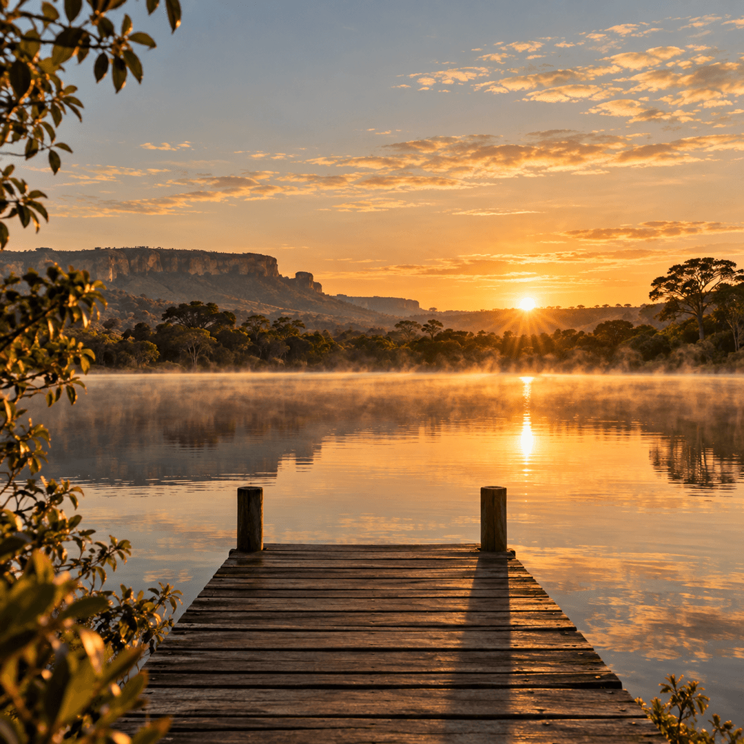 Modelo Post Instagram — Lago e píer ao amanhecer
