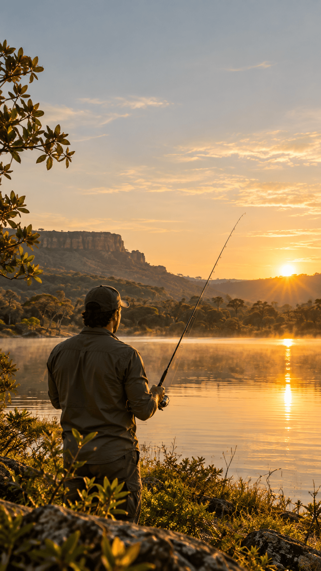 Modelo Story — Pescador e horizonte em composição vertical