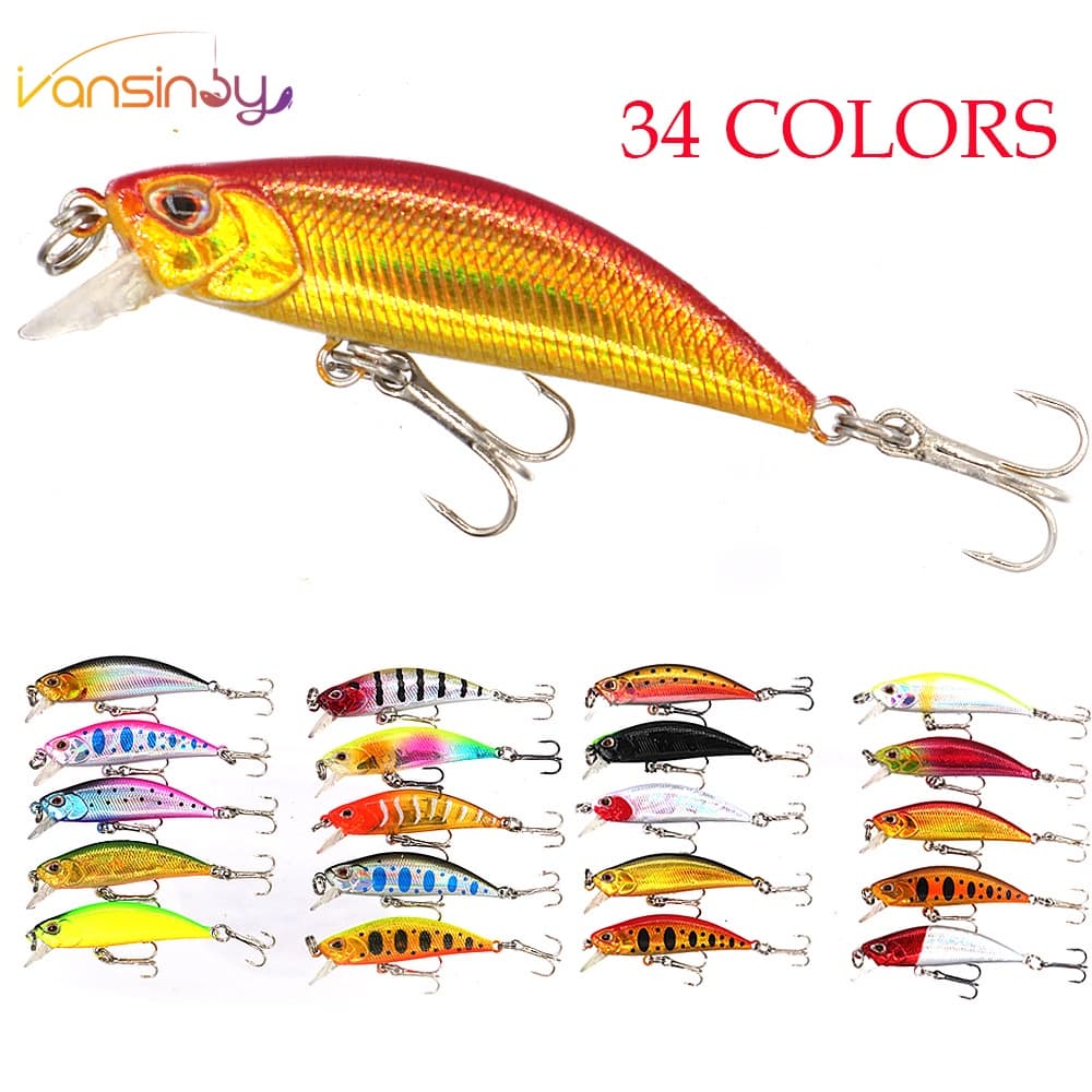 34 Cores Umpan Casting 5g/5cm Afundamento De Isca De Pesca Minnow 3D Olhos A Laser Trolling Plástica Com 2 Anzóis Triplos