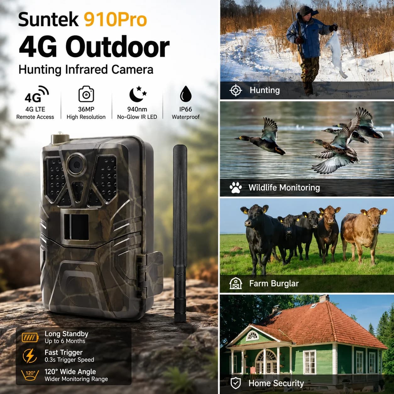 Ao ar livre ao vivo Stream Trail Camera, Live Stream Media, Wild Hunting Camera, visão noturna, PhotoTrap Game, serviço na nuvem, 4K, 30fps, 4G, 30MP