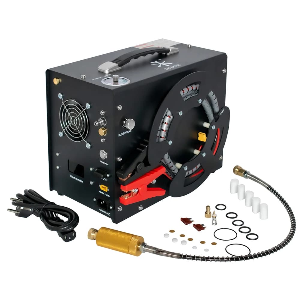 TUXING TXES062 4500Psi Compressor de ar PCP portátil 300Bar Compressor de parada automática de alta pressão com fonte de alimentação de carro de 12 V para tanque de mergulho Carabi