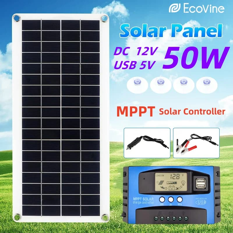 Painel Solar 12V DC 5V USB Tipo-C Portátil Flexível Leve para Carregamento de Celulares, Carros, Camping, Caminhadas, Power Banks IP65