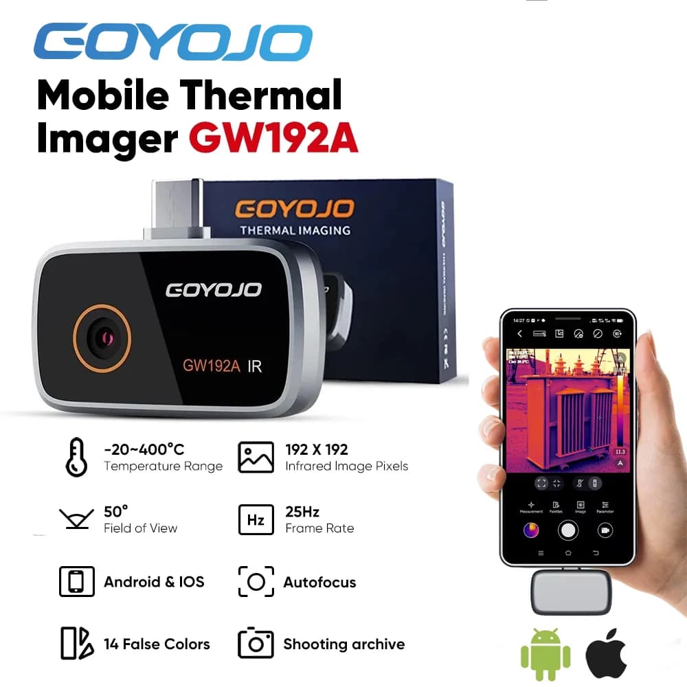 Câmera Termográfica GOYOJO GW192A para iPhone e Android, Imager Térmico Infravermelho para Inspeção e Reparo
