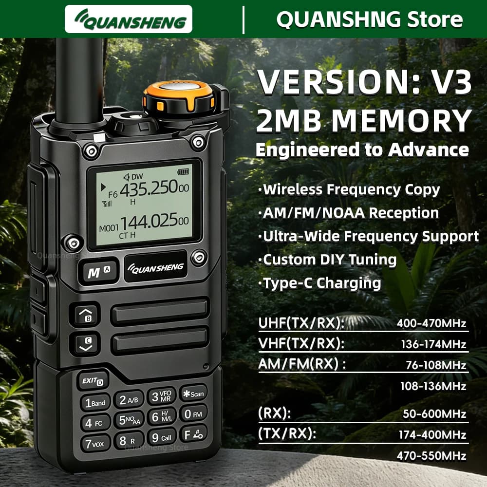 Rádio Comunicador Quansheng UV K5 8 V3 Walkie Talkie de Longo Alcance com Memória de 2MB, AM FM, para Comunicação em Acampamentos e Uso Profissional, Conjunto Sem Fio K6