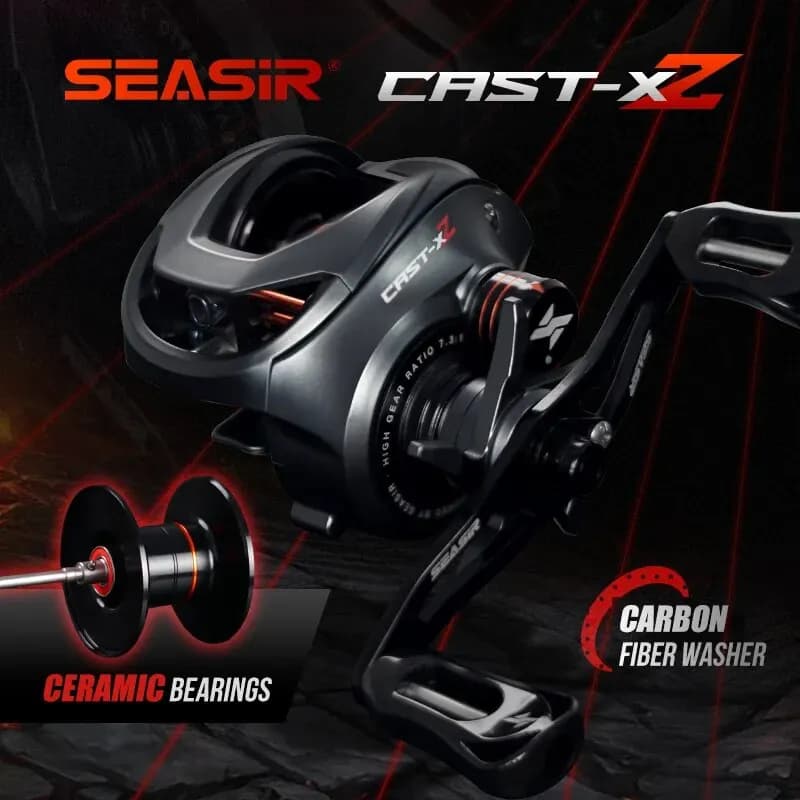 SEASIR Cast X2 Baitcasting Reel 7.3:1 Rolamento cerâmico híbrido Arruela de fibra de carbono Sistema de rolamento duplo N52 Freio Carretilhas de pesca