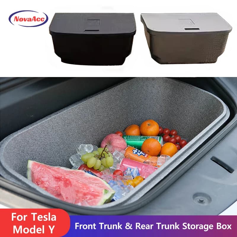 Caixa de Armazenamento para Porta-Malas Dianteiro e Traseiro para Tesla Model Y Juniper 2021-2026 e Model 3 Highland 2024-2026 - Caixa Térmica para Camping e Viagens