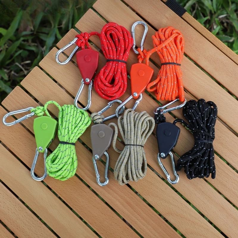 6 Peças de Corda Refletora para Barraca de Camping, Fixador de Amarração, Fivela Fixa, Tensor de Polia, Ganchos de Catraca, Corda de Vento para Toldo, Uso Externo