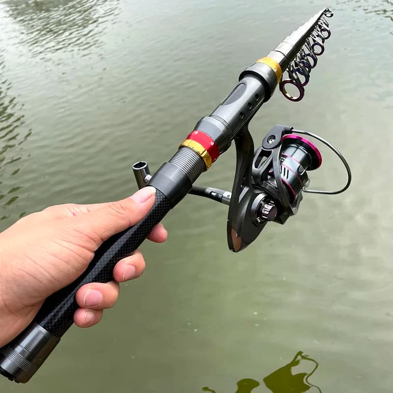 Conjunto de vara e carretilha de pesca em fibra de carbono 1.8-3.6m telescópica super resistente com carretilha de spinning e resistência máxima de 3-8kg para pesca