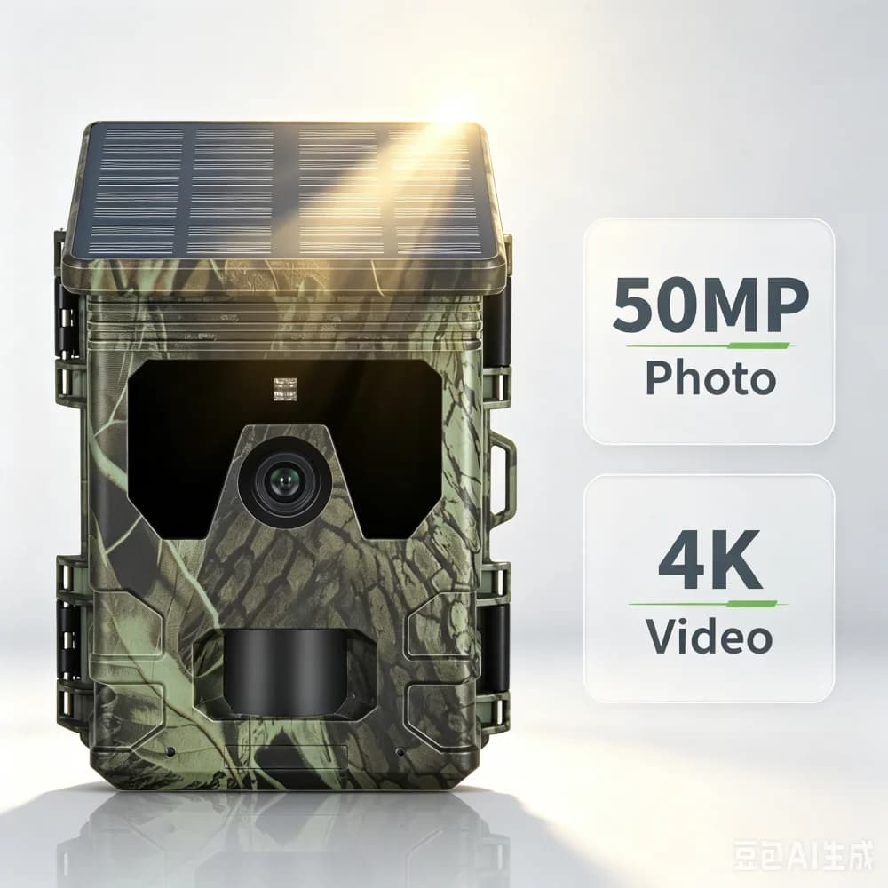 Câmera de Caça com Painel Solar 50MP 4K, Visão Noturna Infravermelha, Monitoramento de Vida Selvagem, Câmera de Trilha com Gravação de Vídeo e Foto