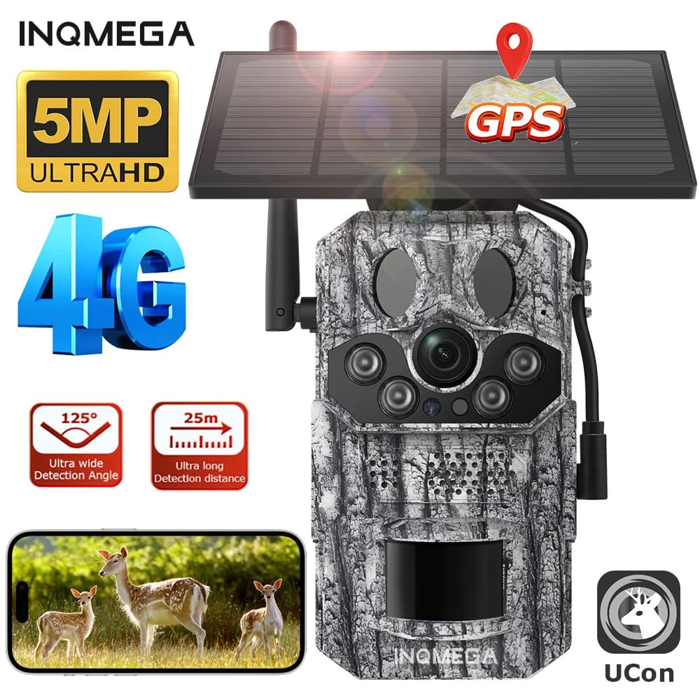 Inqmega4g 2k 5mp pir movimento ativado tempo de disparo visão noturna ip66 caça trilha vida selvagem bateria câmera solar floresta