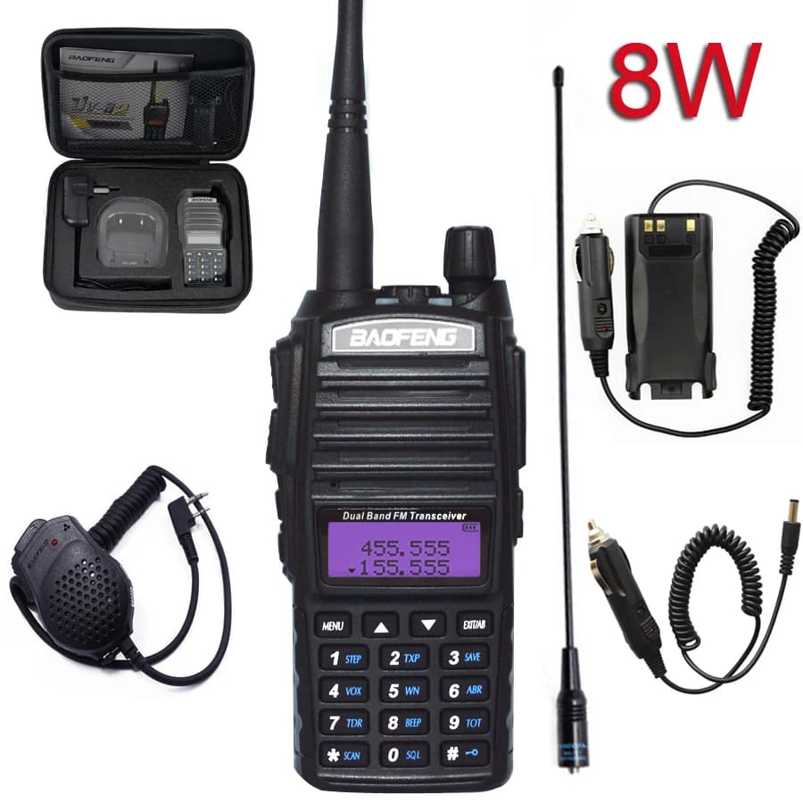 Walkie talkie profissional uv82 fm baofeng uv 82 8w estação de rádio amador vhf uhf transceptor caça rádios amador comunicador